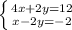 \left \{ {{4x+2y=12} \atop {x-2y=-2}} \right.