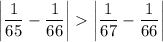 \left|\dfrac{1}{65}-\dfrac{1}{66} \right| \left|\dfrac{1}{67}-\dfrac{1}{66} \right|