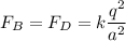 \displaystyle F_B=F_D=k\frac{q^2}{a^2}
