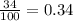 \frac{34}{100} =0.34