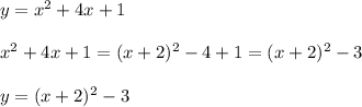 y=x^2+4x+1\\\\x^2+4x+1=(x+2)^2-4+1=(x+2)^2-3\\\\y=(x+2)^2-3