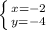 \left \{ {{x = -2} \atop {y = -4}} \right.