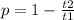 p = 1 - \frac{t2}{t1}