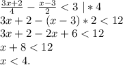 \frac{3x+2}{4}-\frac{x-3}{2}