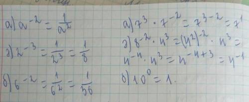 1) Теріс көрсеткішті дәрежені бөлшекпен алмастырындар: а)а-2 ә) 2-3 б) 6-2 2) Есепте: а) 73.7-2 ә) 8