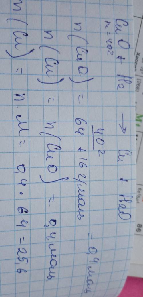 4 |Какую массу меди можно получить из оксида меди(II) массой 40 г при восста-новлении его водородом?