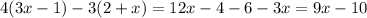 4(3x-1)-3(2+x)=12x-4-6-3x=9x-10