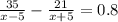 \frac{35}{x - 5} - \frac{21}{x + 5} = 0.8