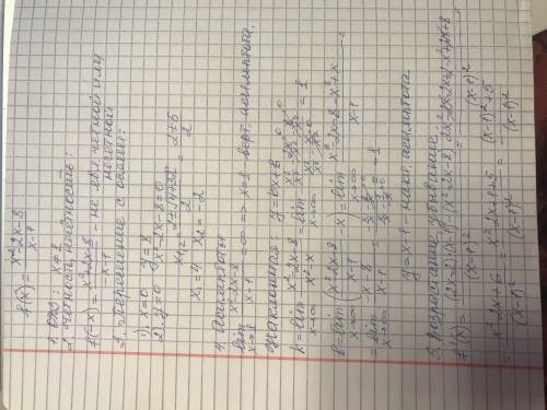 Исследуйте функцию с производной и постройте ее график. f(x)=x²-2x-8/х-1