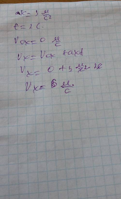 автомобіль рушив з місця і рухався з прискоренням 3м/с^2. чому дорівнює швидкість автомобіля через 2