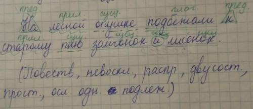 На лесной опушке подбежали к старому пню зайчонок и лисёнок. Синтаксический разбор ​