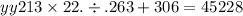 yy213 \times 22. \div .263 + 306 = 45228