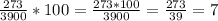 \frac{273}{3900}*100=\frac{273*100}{3900}=\frac{273}{39}=7