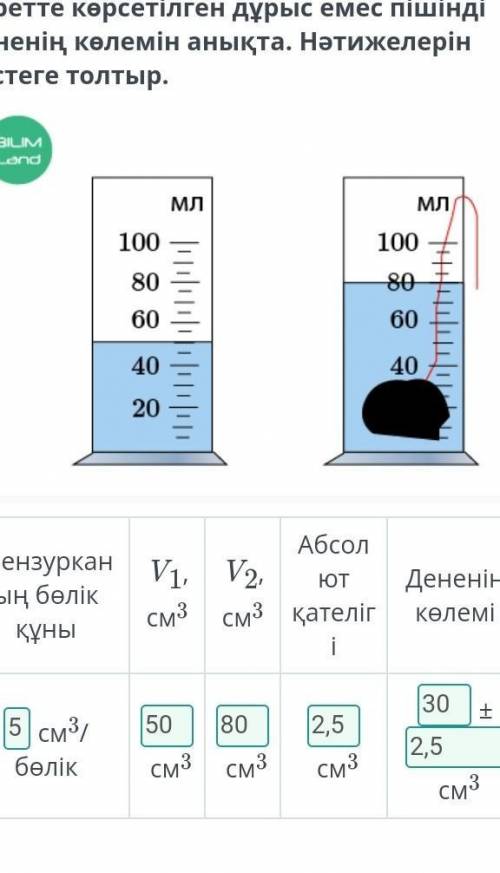 Суретте көрсетілген дұрыс емес пішінді дененің көлемін анықта. Нәтижелерін кестеге толтыр.​