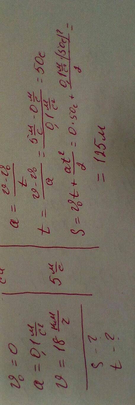 Физика V0=0a=0.1 м/с²V=18 км/чt-? s-?​