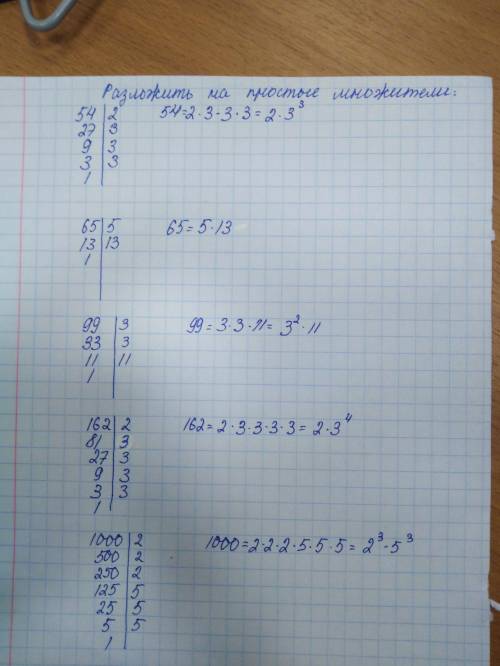 А б) 1500; 7000; 3240; 4608. 145, Разложите на простые множители а) 54,65,99,162,1000