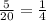 \frac{5}{20} = \frac{1}{4}