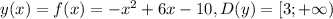 y(x)=f(x)=-x^2+6x-10, D(y)=[3;+\infty)