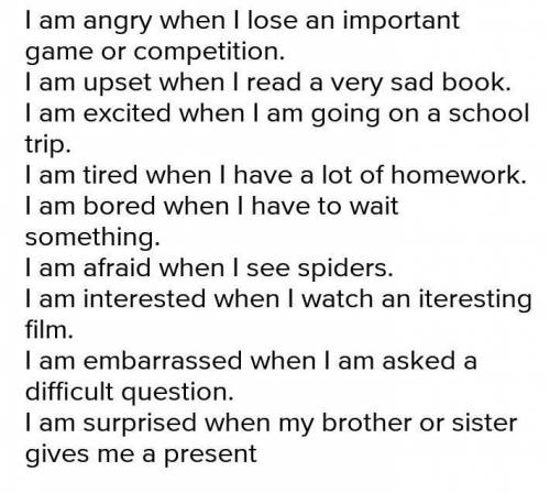 составить предложение к словам excited tired disappointed interested frightened pleased surprised​