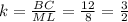 k = \frac{BC}{ML} = \frac{12}{8} = \frac{3}{2}