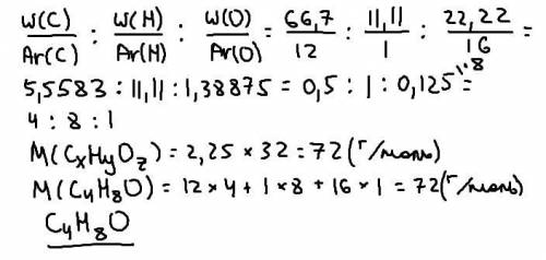Найдите молекулярную формулу органического вещества, в составе которого 66,7% углерода, 11,11% водор