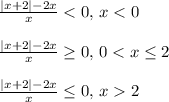 \frac{|x+2|-2x}{x} < 0, $ $ x