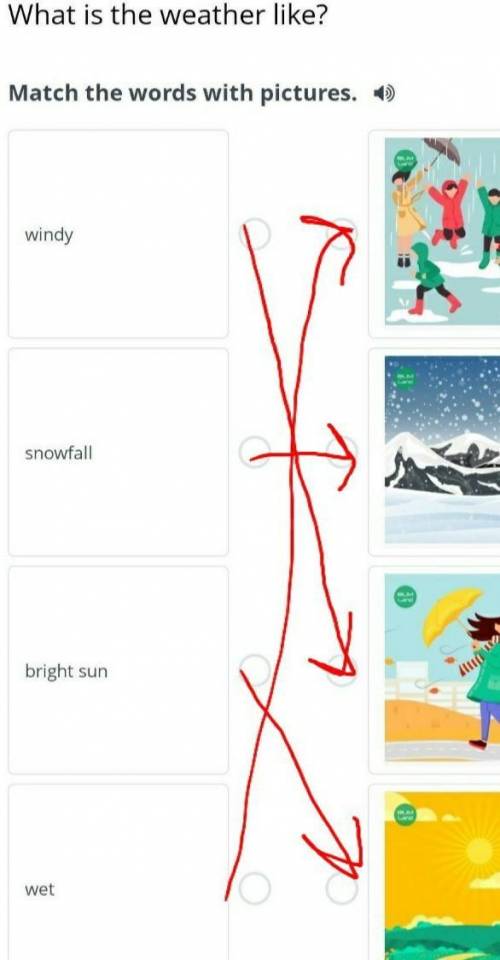 What is the weather like?Match the words with pictures