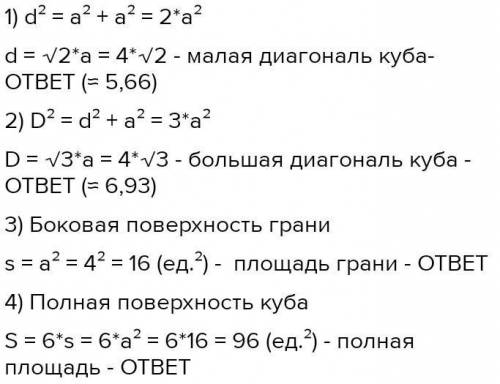 Диагональ куба равна (a + b). Найдите его: 1) ребро; 2) площадь полной поверхности