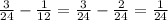 \frac{3}{24} - \frac{1}{12} = \frac{3}{24} - \frac{2}{24} = \frac{1}{24}