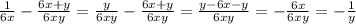 \frac{1}{6x} -\frac{6x+y}{6xy} =\frac{y}{6xy} -\frac{6x+y}{6xy} =\frac{y-6x-y}{6xy} =-\frac{6x}{6xy} =-\frac{1}{y}