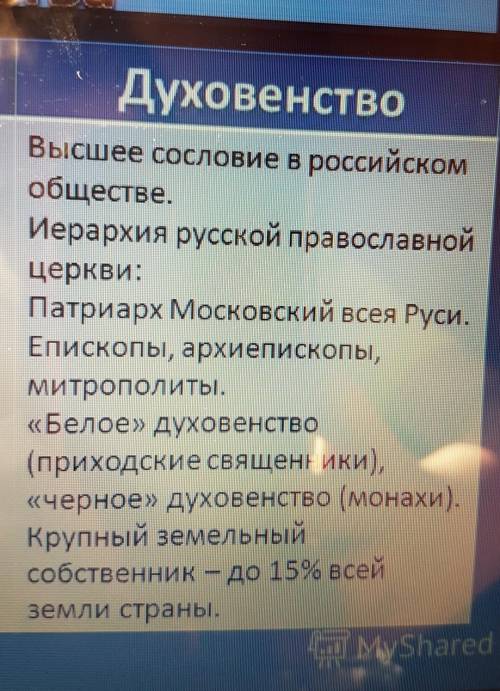 с таблицей по всеобщей истории1 Боярство2 Дворянство3 Духовенство​