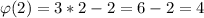 \varphi(2)=3*2-2=6-2=4