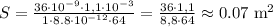 S=\frac{36\cdot 10^{-9}\cdot 1,1\cdot 10^{-3}}{1\cdot 8.8\cdot 10^{-12}\cdot 64}=\frac{36\cdot 1,1}{8,8\cdot 64} \approx 0.07 $ m^2$