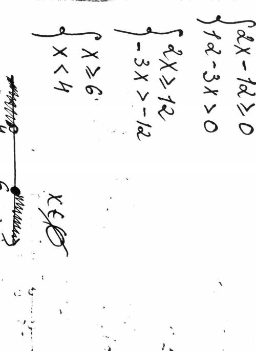 4. Решите систему неравенств2x – 12больше или равно 0,12 - 3x > 0.​