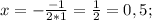 x=-\frac{-1}{2*1}=\frac{1}{2}=0,5;