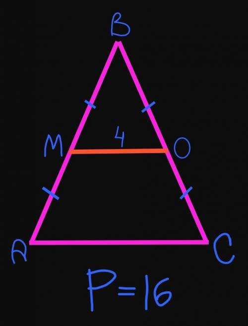 средняя линия равнобедренного треугольника параллельная основарию равна 4см найдите стороны треуголь