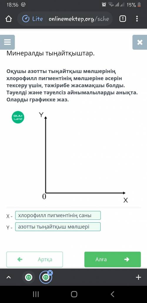 Оқушы азотты тыңайтқыш мөлшерінің хлорофилл пигментінің мөлшеріне әсерін тексеру үшін, тәжірибе жаса