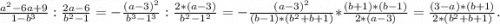 \frac{a^2-6a+9}{1-b^3}:\frac{2a-6}{b^2-1} =-\frac{(a-3)^2}{b^3-1^3} :\frac{2*(a-3)}{b^2-1^2}=-\frac{(a-3)^2}{(b-1)*(b^2+b+1)} *\frac{(b+1)*(b-1)}{2*(a-3)}=\frac{(3-a)*(b+1)}{2*(b^2+b+1)}.