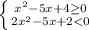 \left \{ {{x^{2}-5x+4\geq0 } \atop {2x^{2}-5x+2< 0}} \right.