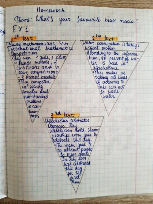 Read 3 texts and in the inverted pyramid in a notebook