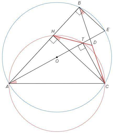 В окружность с центром в точке O вписан треугольник ABC. Проекции точки C на прямые AB и AO обозначи