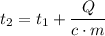 t_2 = t_1 +\dfrac{Q}{c\cdot m}