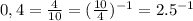 0,4=\frac{4}{10}=(\frac{10}{4})^{-1}=2.5^{-1}