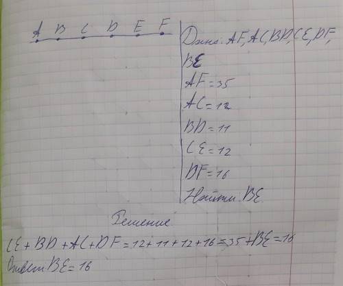 Точки А Б С Д Е Ф размещенные на одной прямой в одному порядку. Знаем что: AF=35cm BD=11cm AC=12cm C