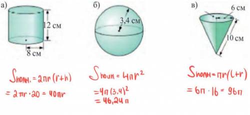 Найдите полную поверхность тел вращения, изображенных на рисунке