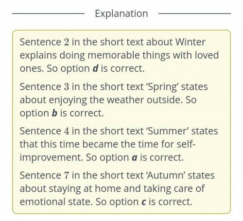 Read the text “I love my weekends” and match the seasons with the actions according to the text. I l