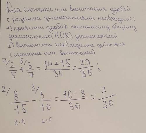 Сложение и вычитание дробей с разными знаменателями алгоритм, примеры.