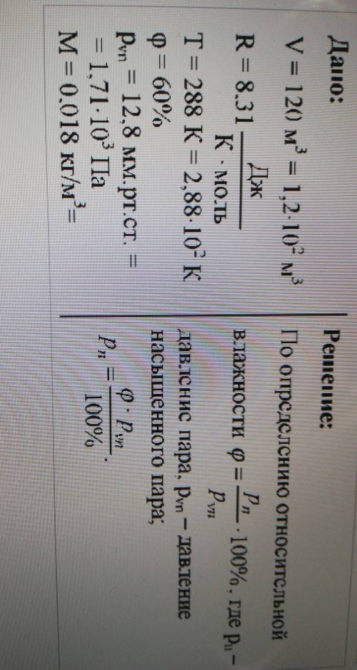 В комнате объемом V = 120 м3 при температуре t = 15 °С относительная влажность воздуха равна I = 60