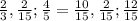 \frac{2}{3},\frac{2}{15};\frac{4}{5} = \frac{10}{15},\frac{2}{15};\frac{12}{15}