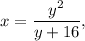 x=\dfrac{y^2}{y+16},